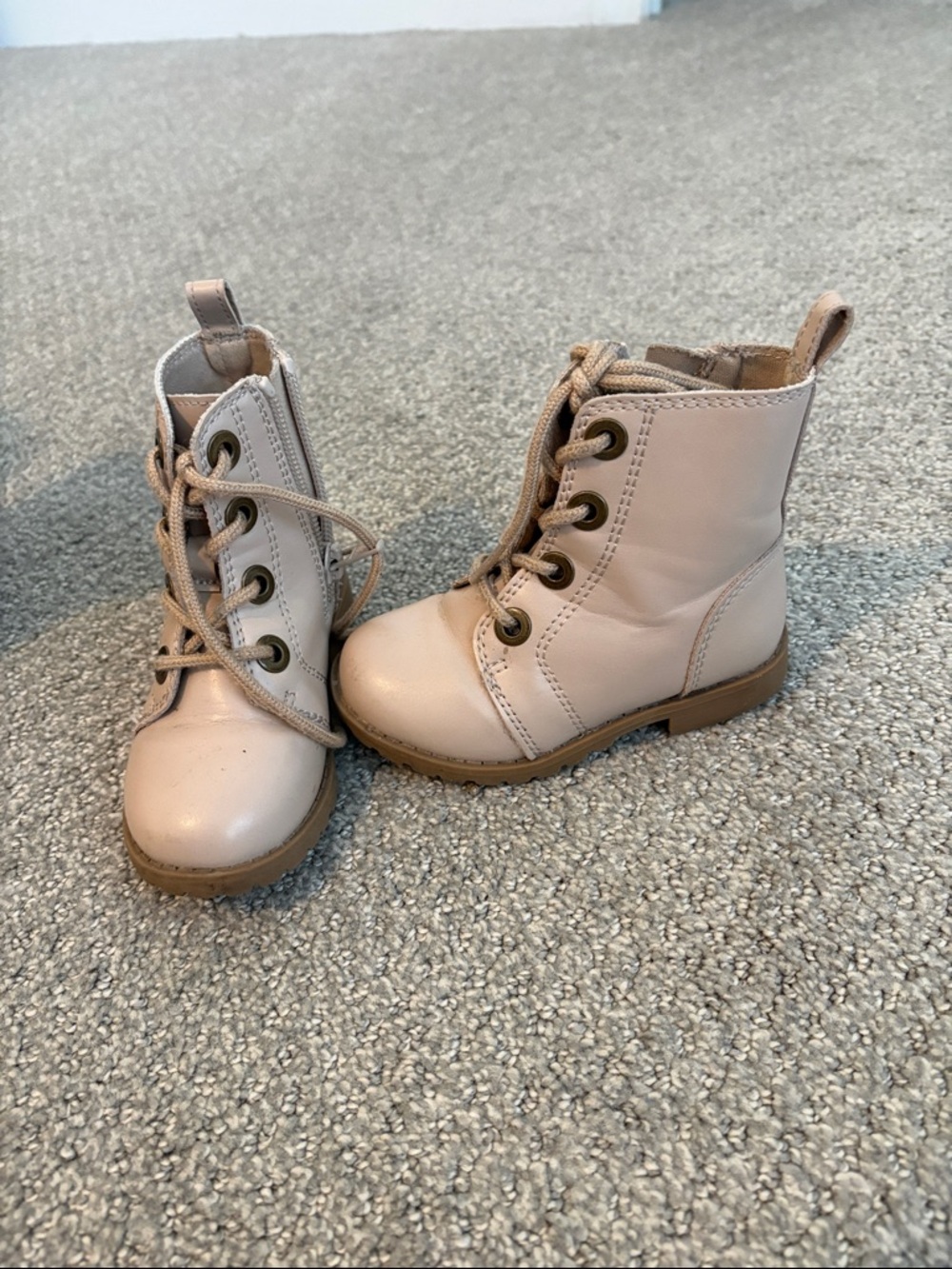 Children's Lace-Up Ankle Boots in Blush Pink